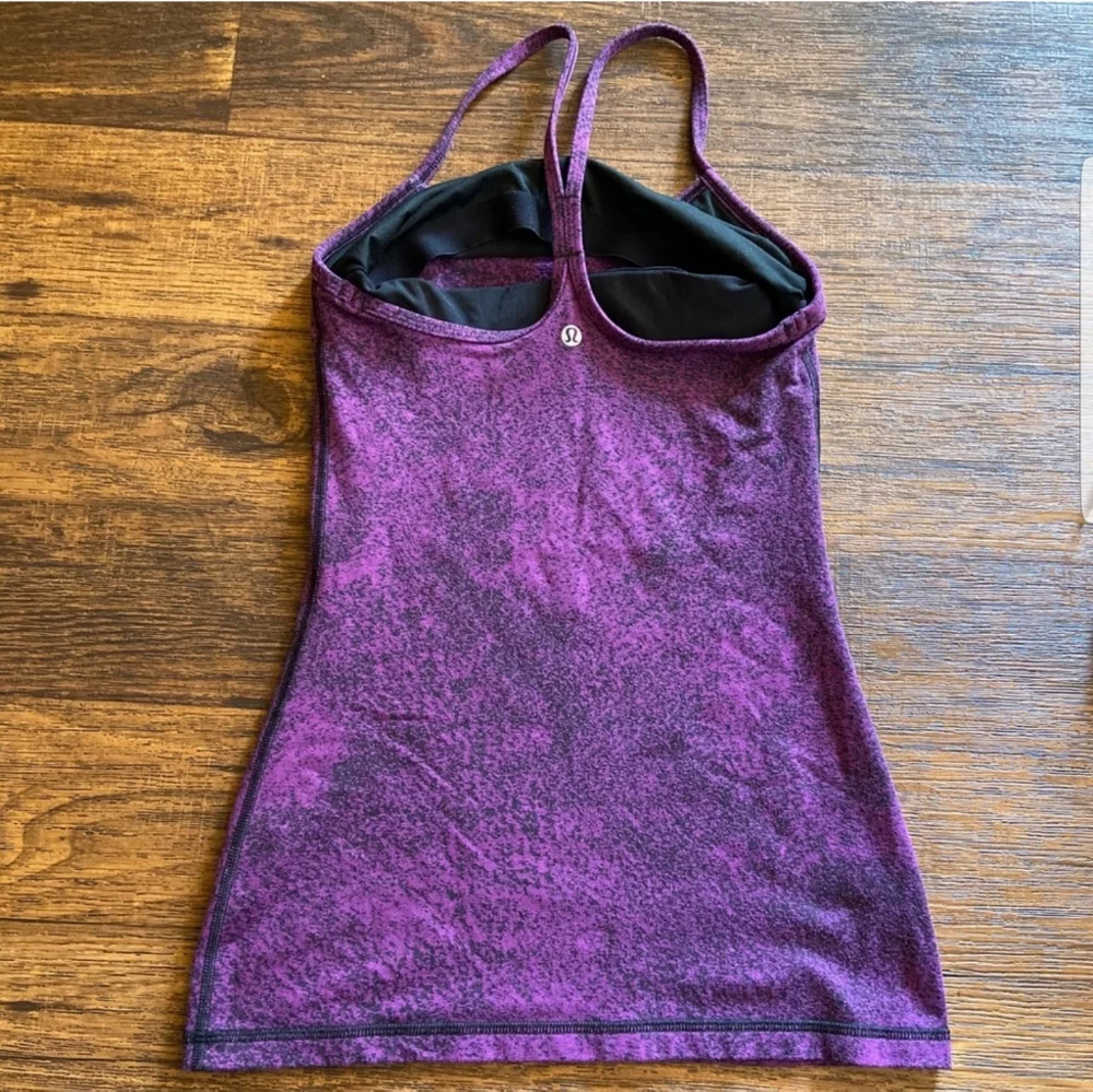 Lululemon Power Y Tank Top Purple Black Space Dye Built In Bra Size 4‎